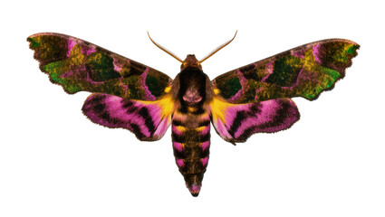 Vibrant pink and green patterned moth with yellow accents, isolated on transparent background © Giulia