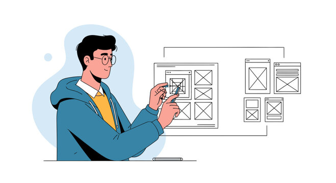UX designer planning user interface and wireframes on digital canvas
