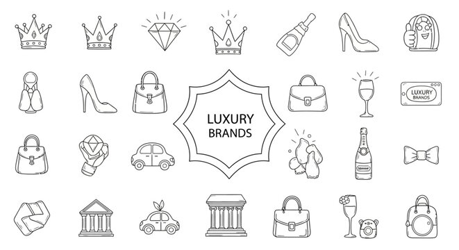 Luxury brand symbols and items.