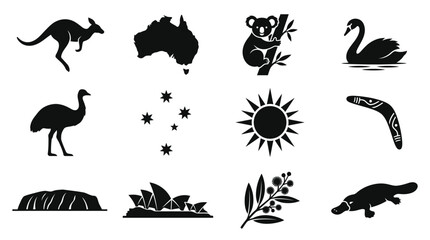 Australian day celebration icons set with kangaroo koala and native symbols © Shovon