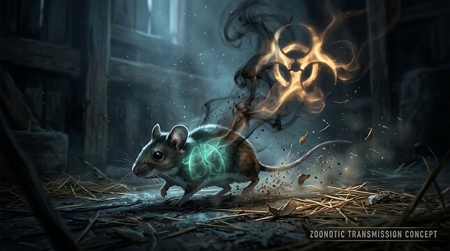 Fantasy digital illustration of a glowing mutated rodent spreading toxic fumes in a dark environment