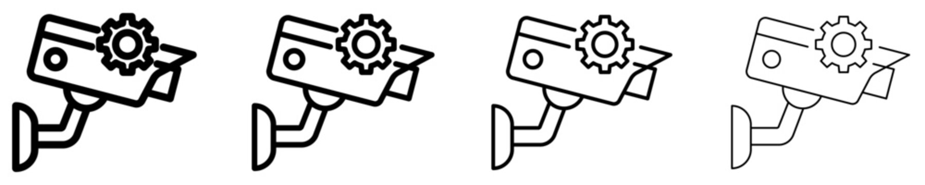 Set of security cctv camera with gear icons with different line weights. Security setup, cctv maintenance, and smart protection line art. Vector.