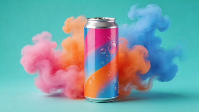 Colorful drink can with smoke