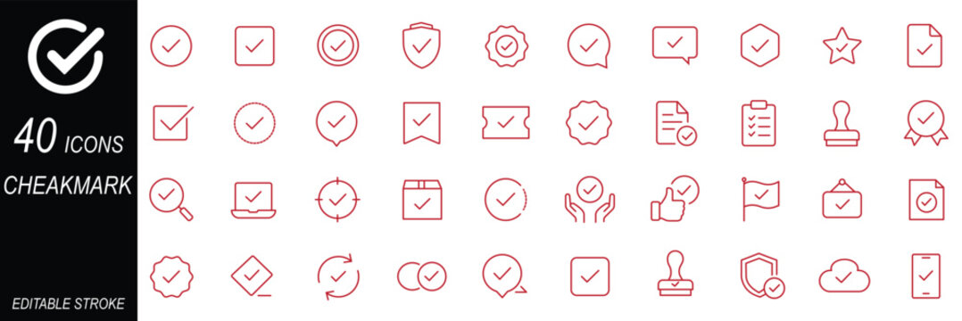 Check tick mark icon set. Cross box x check mark checkbox v list vector draw hand drawn sketch doodle brush marker checklist symbol wrong right circle. Vector Illustration