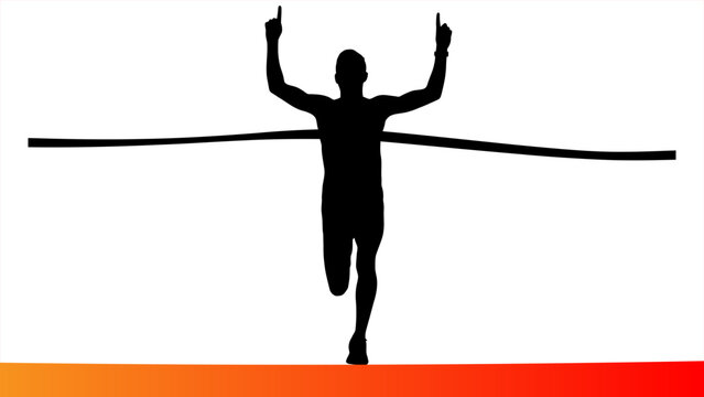 Silhouette of runner crossing finish line winning race achievement goal