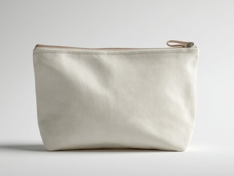 Blank cosmetic bag or makeup pouch mockup, metallic silver fabric texture, isolated on white background