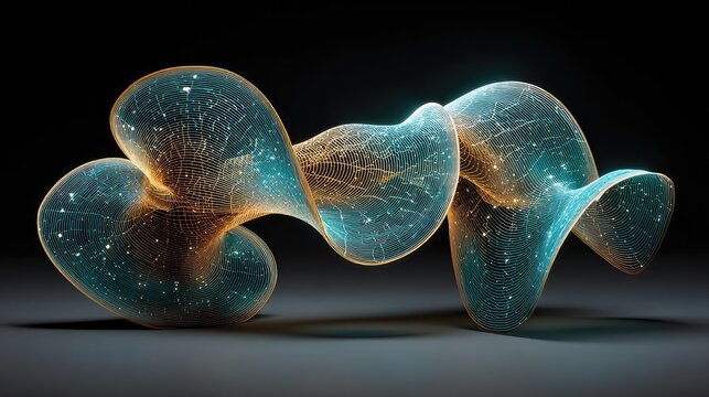 Vibrant Cosine Wave Shaped Fish Sculptures in Abstract Dark Setting