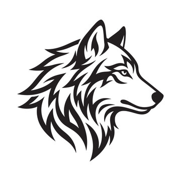 Stylized wolf head in profile view with sharp lines and detailed fur texture