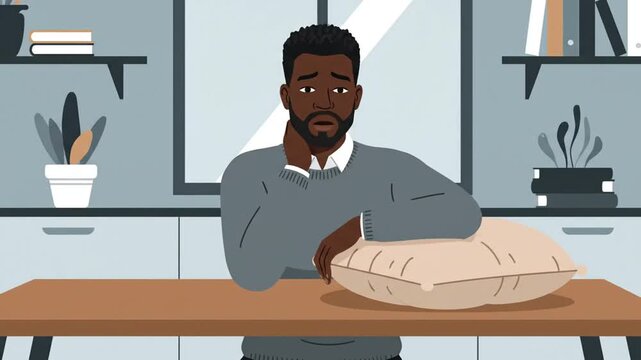Man Experiencing Anxiety And Stress Holding Pillow With Head In Hands