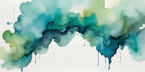 Abstract blue watercolor background with a painted world map illustration of the earth globe and a white splash of color for nature and geography © Alpha Designs