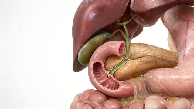 Choledocholithiasis Common Bile Duct Stone 3D Medical Illustration for Digestive Health and Patient Education