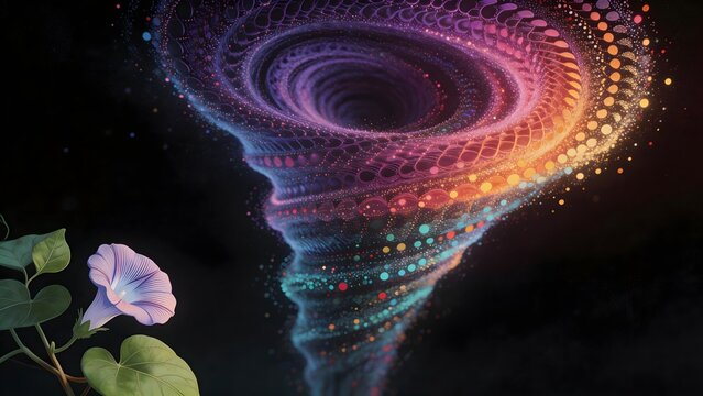 Colorful spiral vortex with flower