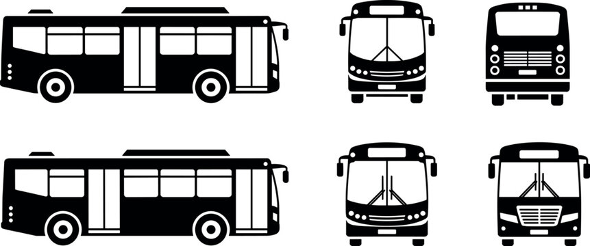 City bus vector template set featuring side front and back views for public transportation branding urban transit and passenger vehicle mockup designs