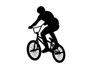 Fototapeta premium Silhouette of a male rider performing a trick on a BMX bike on white background