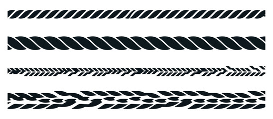 Straight rope vector icon set with repeating seamless hemp cord patterns, nautical and decorative line collection, braided rope texture illustration ©  MUNNA 1