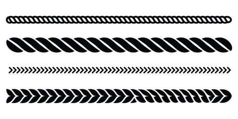 Straight rope vector icon featuring seamless repeating hemp cord patterns, braided line collection vector illustration, nautical and decorative border design elements ©  MUNNA 1