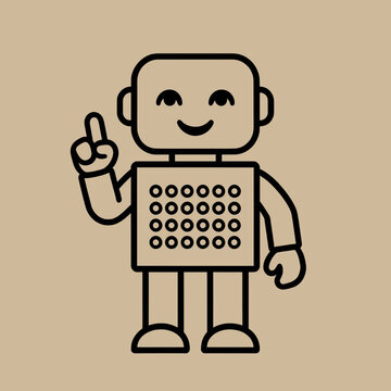 Robot Character Waving in a Simple Brown Background Vector Illustration
