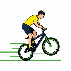 Obraz premium Young Man Riding Bicycle in Motion Illustration