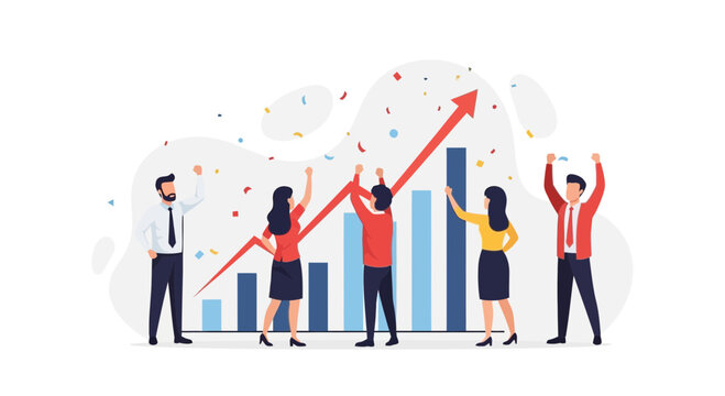 Business growth, success, celebration, team work, financial chart, upward trend