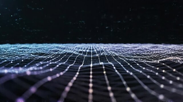 Abstract AI digital technology lines bright lights dark void concept. Abstract futuristic digital grid landscape with glowing network lines and technology data visualization