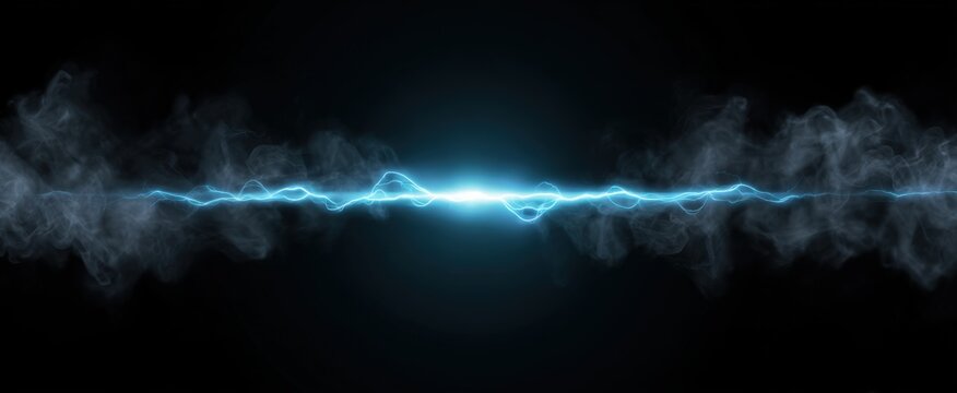 Vivid electric spark with blue plasma and gray smoke evokes high voltage power excitement