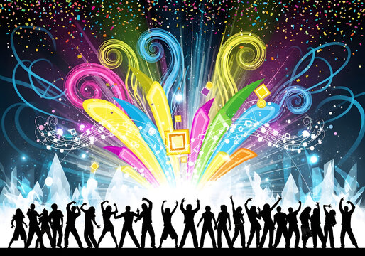 People celebrate with colorful fireworks and lively dance moves at a night party.