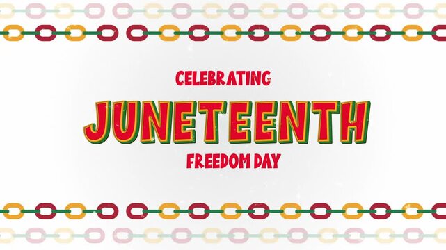 Celebrating Juneteenth Freedom Day Retro 3D Typography with Colorful Chain Borders animation 4k.
