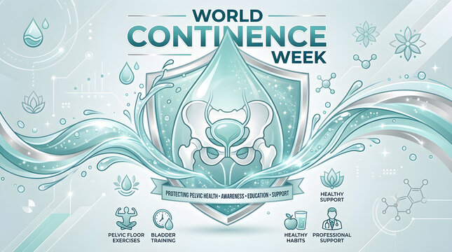 World Continence Week Conceptual Illustration for Pelvic Health Awareness with Bladder and Support Icons