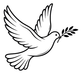 Obraz premium Hand drawn line art illustration of a dove depicting an olive branch for peace and hope