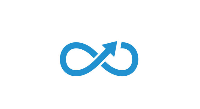 A blue arrow through infinity symbol design on a clean white background, digital art