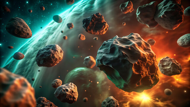 Cosmic Asteroids and Nebula in Deep Space