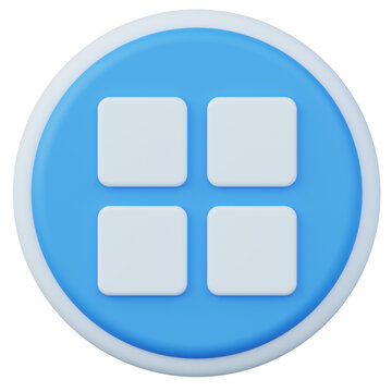 3D grid icon with four squares on transparent background