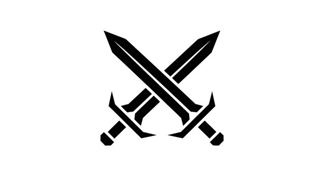 Crossed swords silhouette representing conflict, battles, and heraldic imagery no commas or