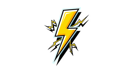 Obraz premium A bright yellow lightning bolt illustration with a black outline on a white background design