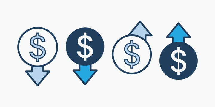 Dollar Sign Icons With Downward Arrows Indicating Decrease