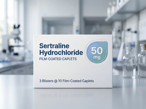 Sertraline hydrochloride medication box for mental health treatment