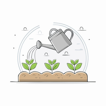 Watering Young Plants in a Garden