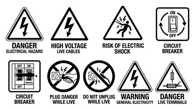 Warning Triangle Icons Set &ndash; Caution Hazard Symbols, Danger Alert Vector Pack