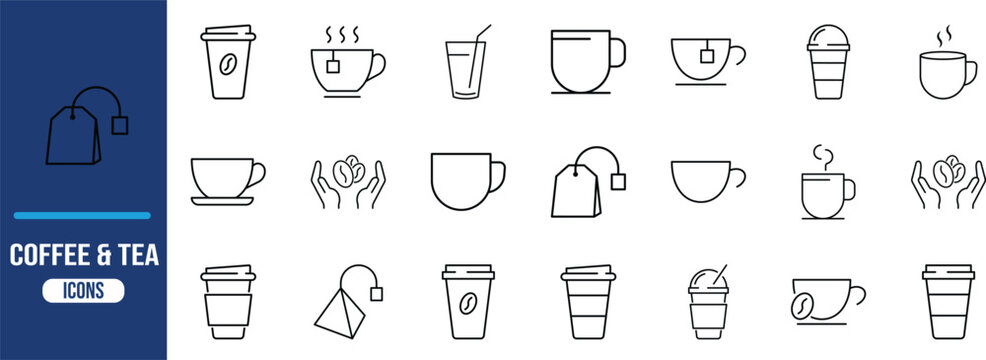 Coffee and tea drink icons. coffee icon set, tea icon set, cup icon set