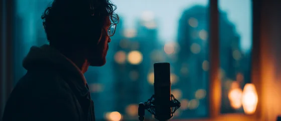 Man recording vocals in studio at night © perfectlab