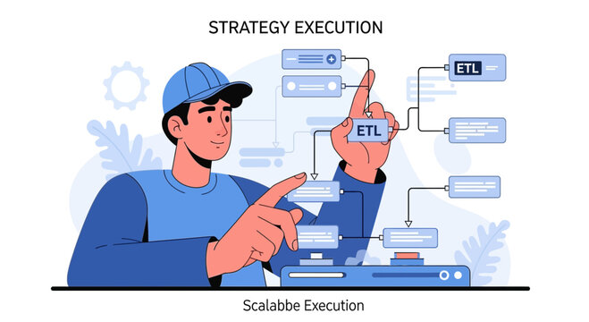 Business Strategy Execution Process Flow Diagram with Person