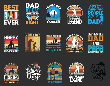 Father's day t shirt design Bundle, dad t shirt design set. Fathers day quotes t-shirt design. father's day typography t shirt design. Dad Typography Vector Design, Fathers T shirt Design.