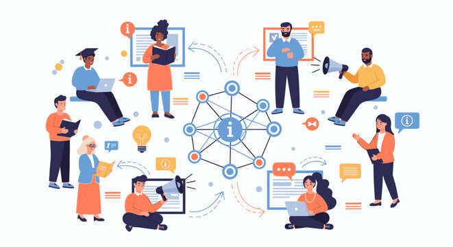 People interact with technology and each other in a collaborative workspace setting online