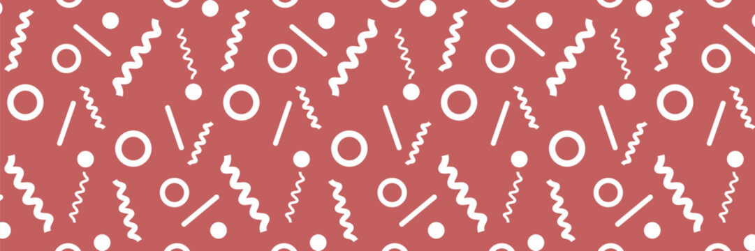 Abstract  red seamless pattern with geometric shapes, circles, lines and dots, modern minimal background for fabric and wrapping paper. Children background