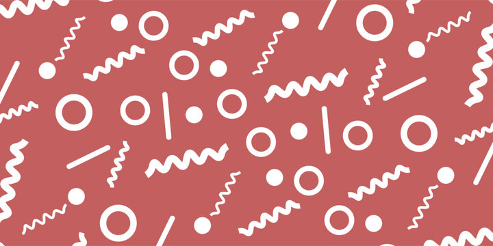 Abstract  red seamless pattern with geometric shapes, circles, lines and dots, modern minimal background for fabric and wrapping paper. Children background