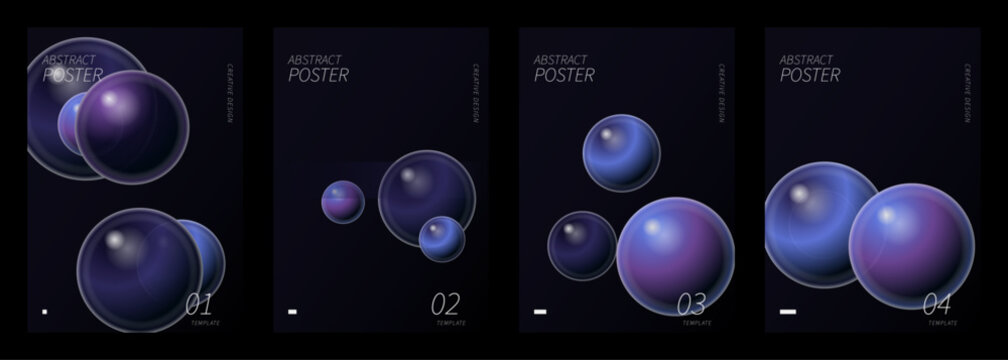 Abstract Posters Collection. Defocused vibrant gradient spheres. Creative futuristic graphic designs. Vector illustration.