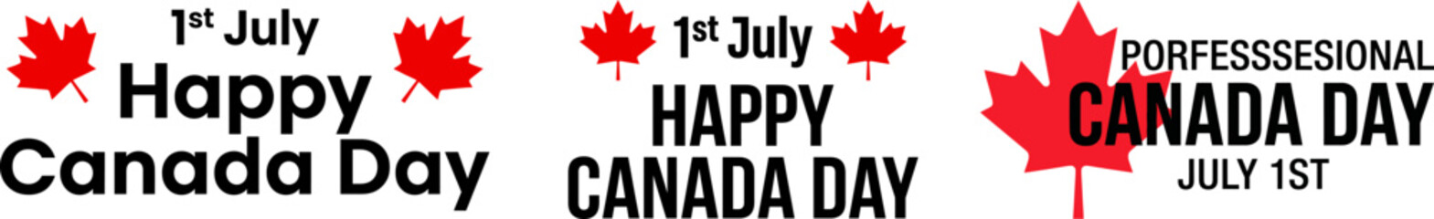 Canada day greetings with maple leaf silhouettes and festive typography variations © MDABDUL