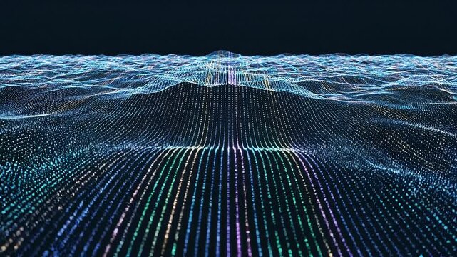 Abstract digital data wave with glowing particles and vibrant light patterns in futuristic technology concept
