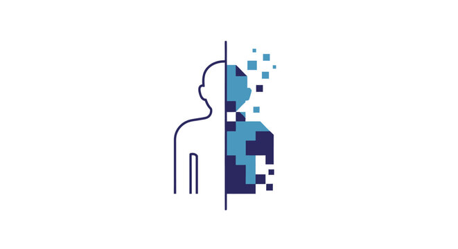 Conceptual representation of the human body and digital transformation in blue color