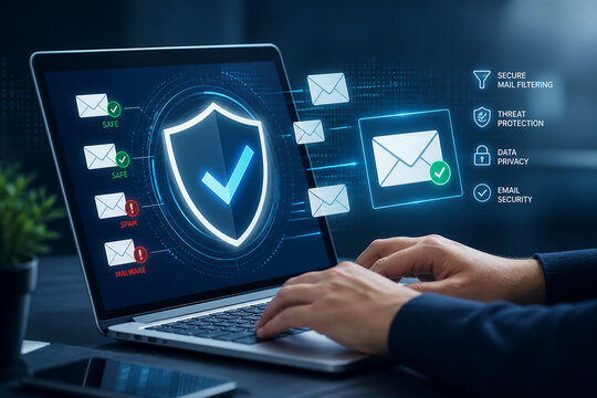 Email Security and Spam Protection Concept on Laptop Screen